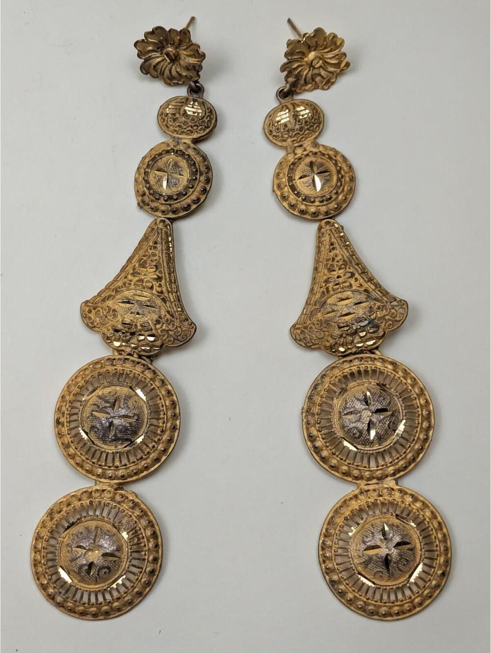 antique gold plated filigree extra long earrings